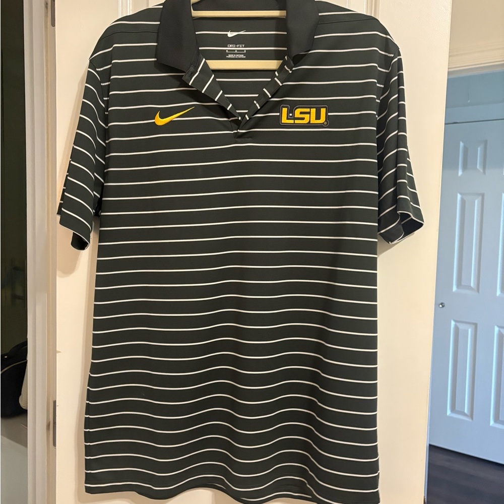 LSU-Nike Men's Dark Gray and White Striped Polo Shirt